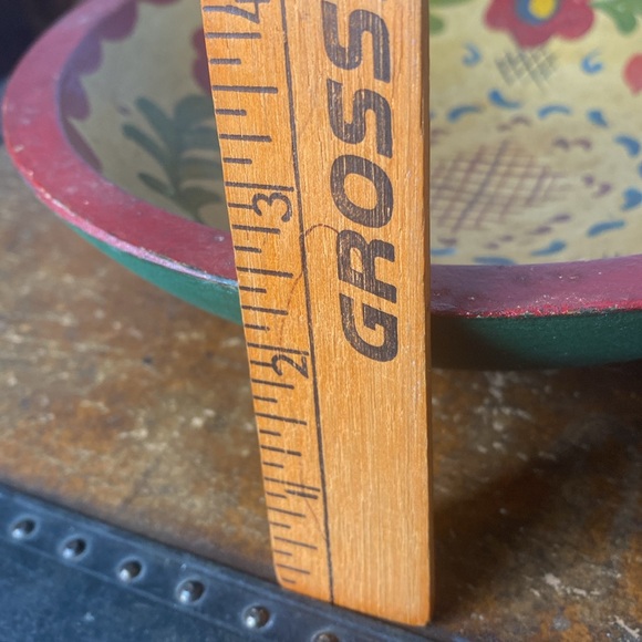 Vintage Red /Tan Tole Painted Wooden Bowl - Picture 7 of 7